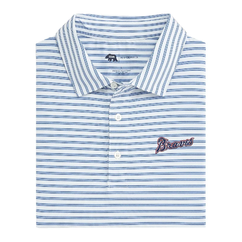 Men's versatile casual polo shirt-Cooperstown Braves Script Wedge Stripe Performance Polo - Federal Blue