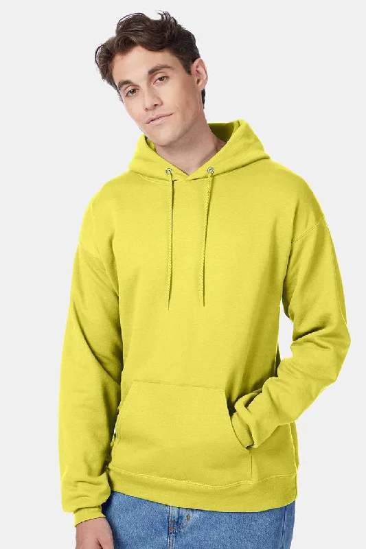 Men's performance streetwear hoodie-Hanes Mens EcoSmart Print Pro XP Pill Resistant Hooded Sweatshirt Hoodie w/ Pouch Pocket - Yellow