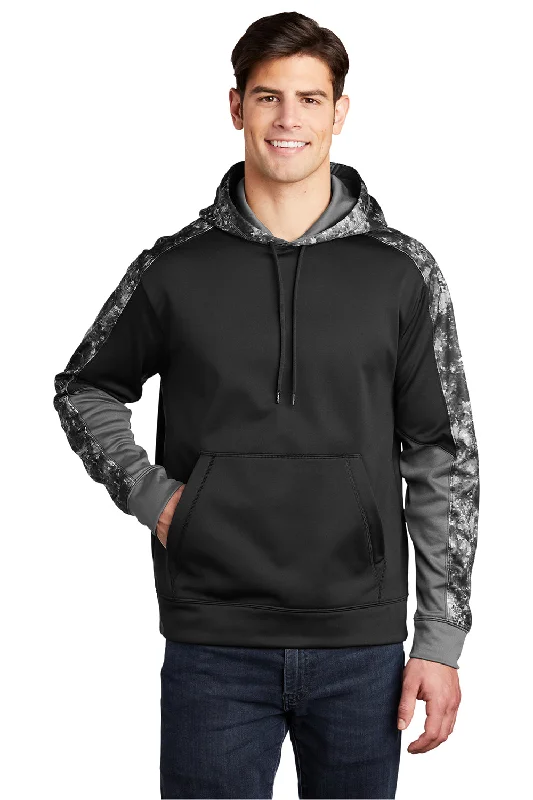 Men's lightweight travel hoodie-Sport-Tek Mens Sport-Wick Mineral Freeze Moisture Wicking Fleece Hooded Sweatshirt Hoodie w/ Pouch Pocket - Black