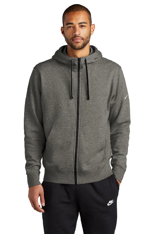 Men's organic workout hoodie-Nike Mens Club Fleece Full Zip Hooded Sweatshirt Hoodie w/ Pockets - Heather Charcoal Grey