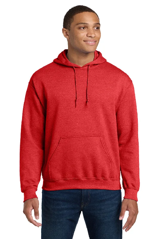 Men's tech-inspired gym hoodie-Gildan Mens Pill Resistant Hooded Sweatshirt Hoodie w/ Pouch Pocket - Heather Scarlet Red