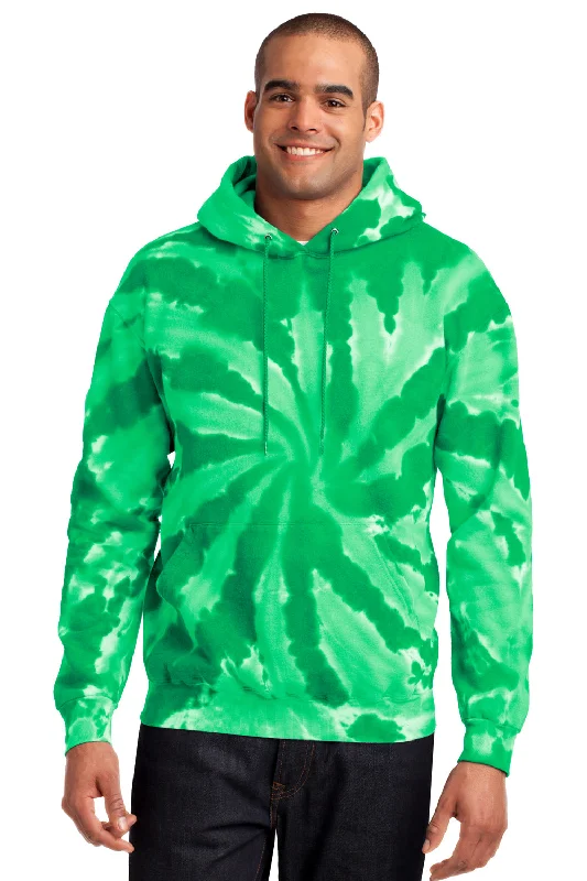 Men's tech-fabric travel hoodie-Port & Company Mens Tie-Dye Fleece Hooded Sweatshirt Hoodie w/ Pouch Pocket - Kelly Green