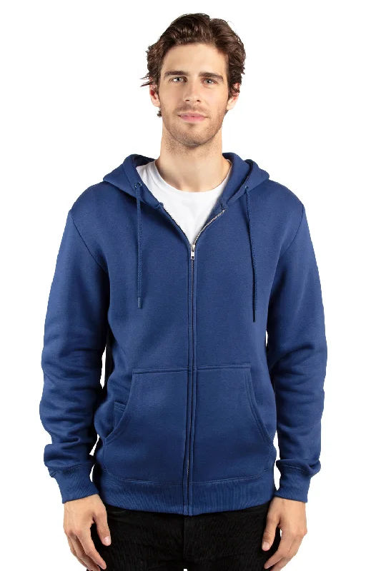 Men's sporty gym hoodie-Threadfast Apparel Mens Ultimate Fleece Full Zip Hooded Sweatshirt Hoodie w/ Pockets - Navy Blue