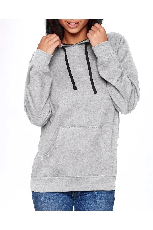 Men's summer gym hoodie-Next Level Mens French Terry Fleece Hooded Sweatshirt Hoodie w/ Pouch Pocket - Heather Grey/Black