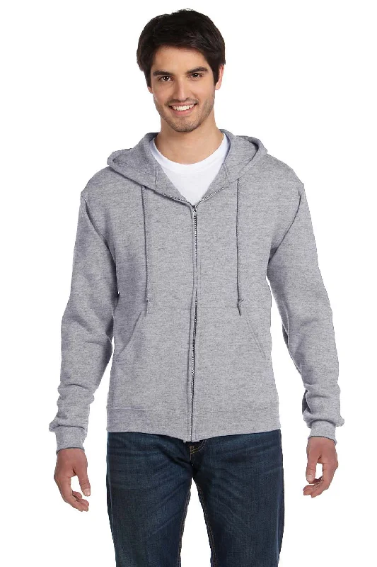 Men's gym-ready workout hoodie-Fruit Of The Loom Mens Supercotton Fleece Full Zip Hooded Sweatshirt Hoodie w/ Pockets - Heather Grey - Closeout