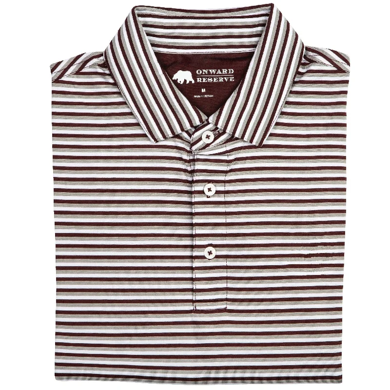 Men's organic office wear shirt-Triple Stripe Performance Polo - Maroon/Gray