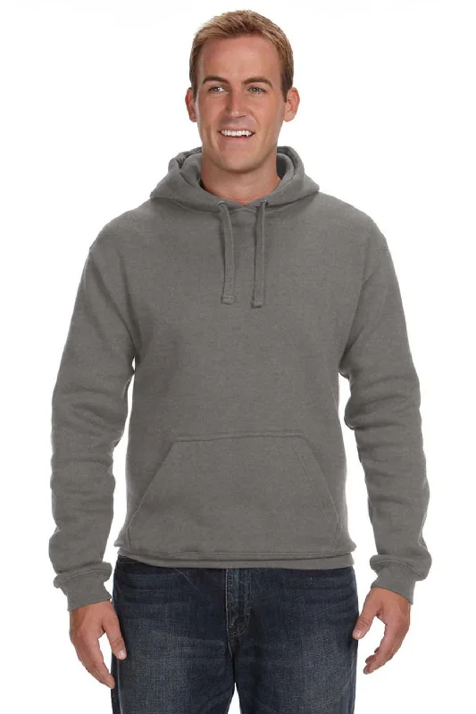 Men's breathable gym hoodie-J America Mens Premium Fleece Hooded Sweatshirt Hoodie w/ Pouch Pocket - Heather Charcoal Grey