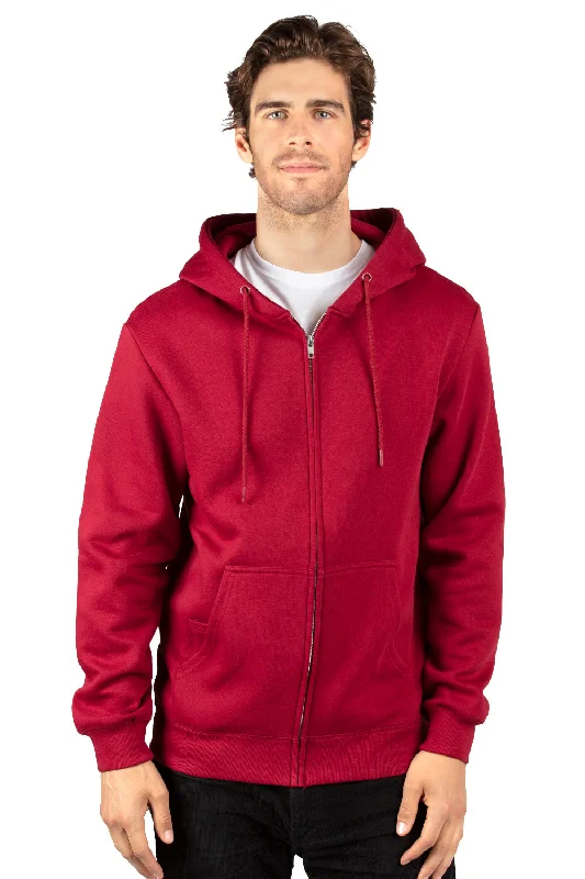 Men's quick-dry travel hoodie-Threadfast Apparel Mens Ultimate Fleece Full Zip Hooded Sweatshirt Hoodie w/ Pockets - Burgundy