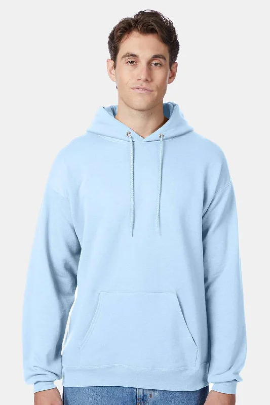 Men's sporty travel hoodie-Hanes Mens EcoSmart Print Pro XP Pill Resistant Hooded Sweatshirt Hoodie w/ Pouch Pocket - Light Blue