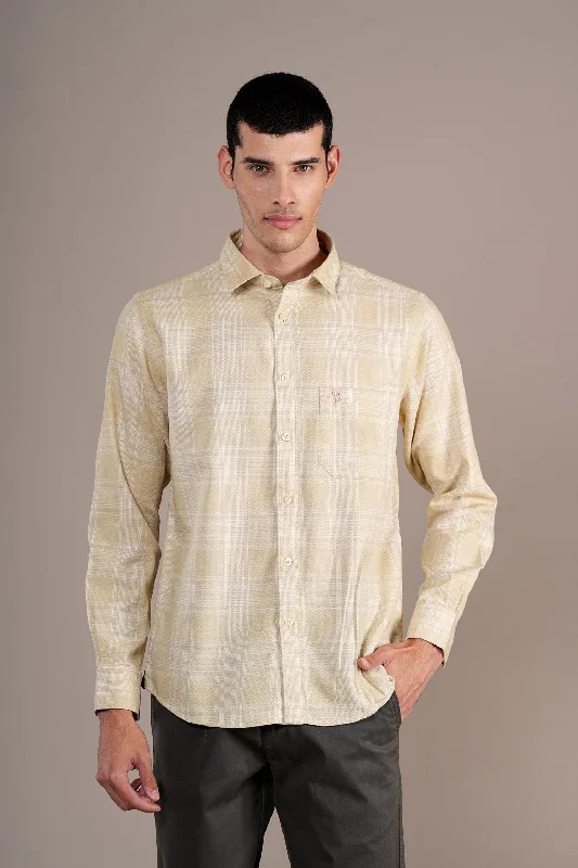 Men's performance dress wear shirt-Men's Yellow Check Full Sleeves Casual Shirt