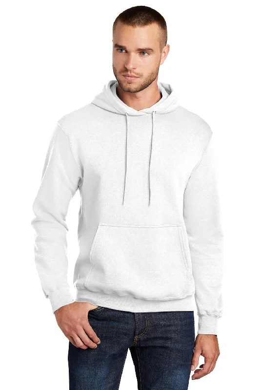 Men's eco-friendly workout hoodie-Port & Company Mens Core Pill Resistant Fleece Hooded Sweatshirt Hoodie w/ Pouch Pocket - White