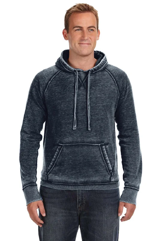 Men's adaptive hoodie-J America Mens Vintage Zen Burnout Fleece Hooded Sweatshirt Hoodie w/ Pouch Pocket - Vintage Navy Blue