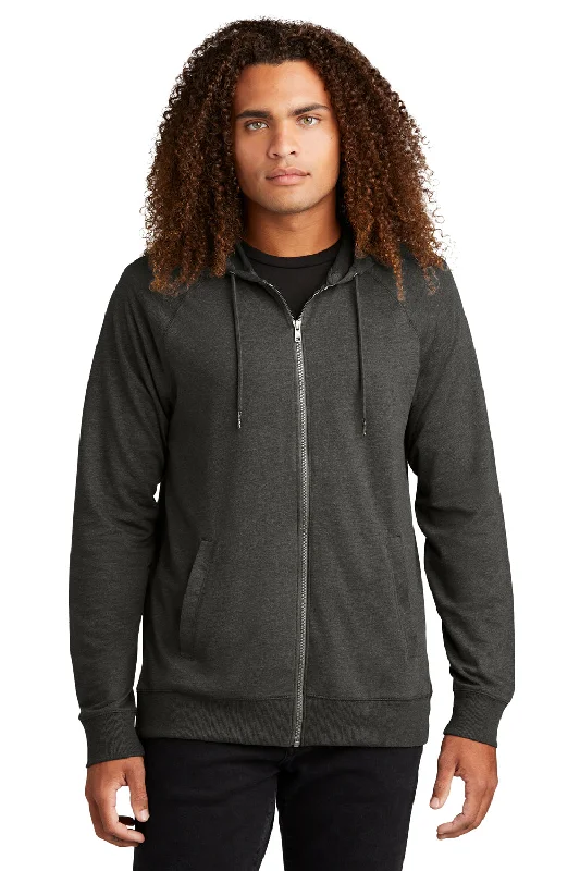 Men's antibacterial gym hoodie-District Mens French Terry Full Zip Hooded Sweatshirt Hoodie w/ Pockets - Washed Coal Grey