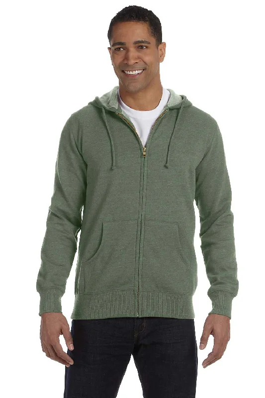 Men's modern travel hoodie-Econscious Mens Heathered Fleece Full Zip Hooded Sweatshirt Hoodie w/ Pockets - Military Green