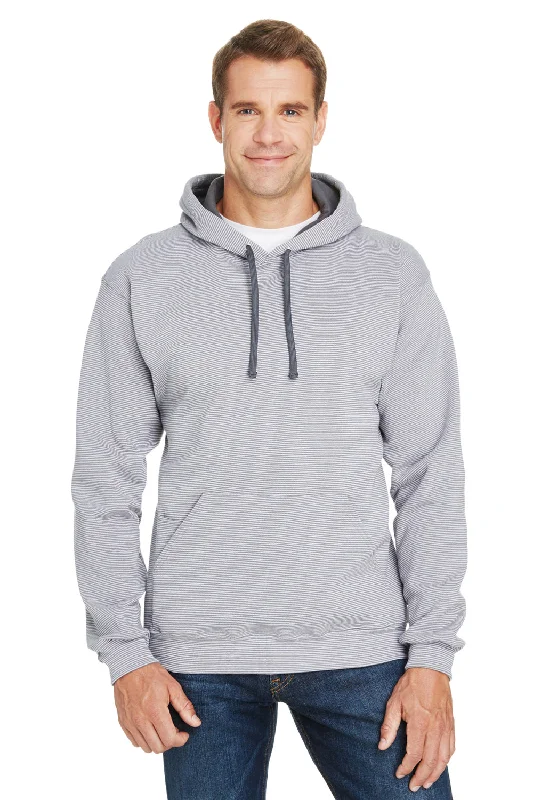 Men's ultra-comfortable running hoodie-Fruit Of The Loom Mens Softspun Hooded Sweatshirt Hoodie w/ Pouch Pocket - Grey Stripe - Closeout