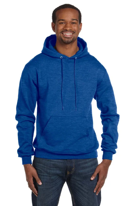 Men's performance active hoodie-Champion Mens Double Dry Eco Moisture Wicking Fleece Hooded Sweatshirt Hoodie w/ Pouch Pocket - Heather Royal Blue