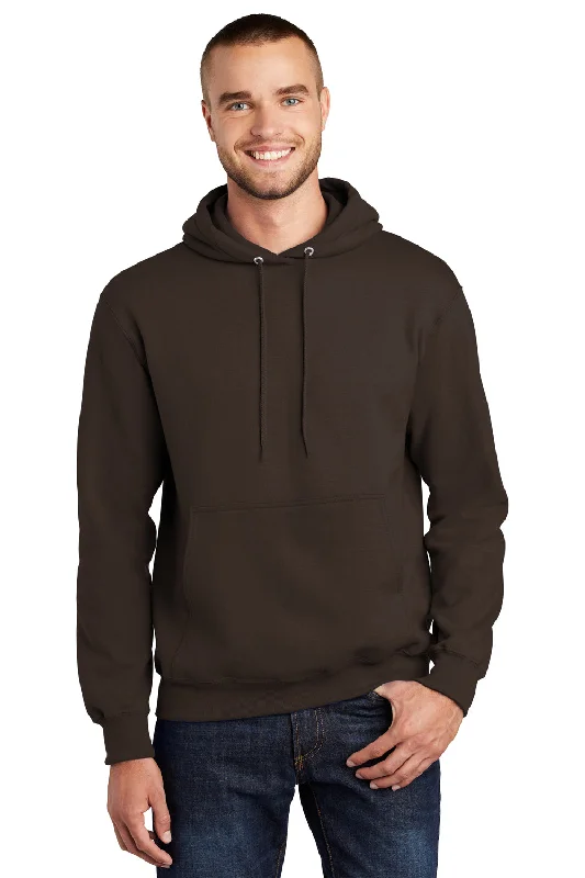 Men's wrinkle-free workout hoodie-Port & Company Mens Essential Pill Resistant Fleece Hooded Sweatshirt Hoodie w/ Pouch Pocket - Dark Chocolate Brown