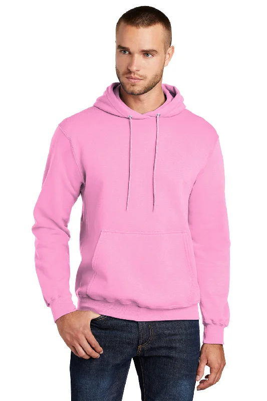 Men's naturally breathable hoodie-Port & Company Mens Core Pill Resistant Fleece Hooded Sweatshirt Hoodie w/ Pouch Pocket - Candy Pink