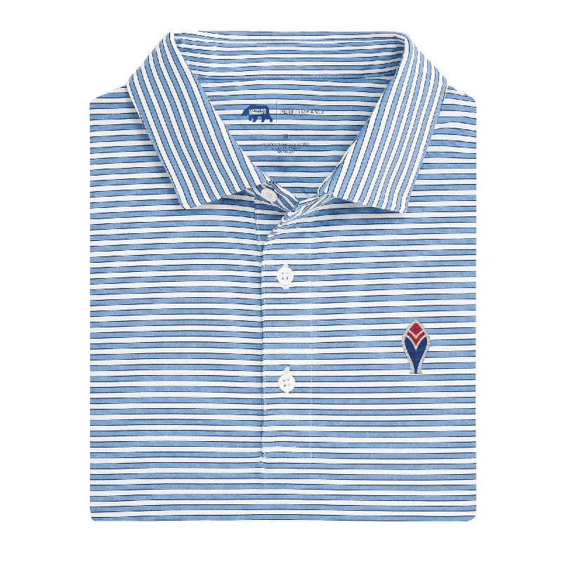 Men's weather-resistant casual wear polo shirt-Cooperstown Feather Mulligan Stripe Performance Polo - Sky