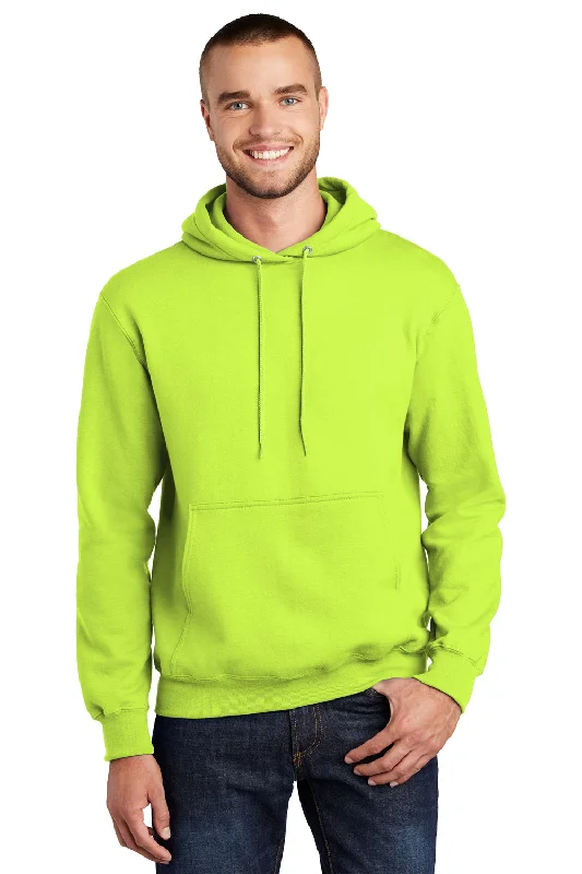 Men's versatile workout hoodie-Port & Company Mens Essential Pill Resistant Fleece Hooded Sweatshirt Hoodie w/ Pouch Pocket - Safety Green