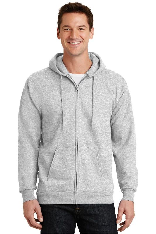 Men's high-performance workout hoodie-Port & Company Mens Essential Pill Resistant Fleece Full Zip Hooded Sweatshirt Hoodie w/ Pockets - Ash Grey