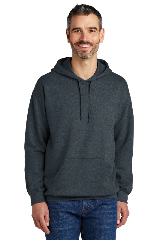 Men's sporty travel hoodie-Gildan Mens Softstyle Hooded Sweatshirt Hoodie w/ Pouch Pocket - Heather Dark Grey