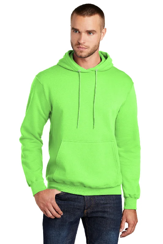 Men's ultra-breathable gym hoodie-Port & Company Mens Core Pill Resistant Fleece Hooded Sweatshirt Hoodie w/ Pouch Pocket - Neon Green