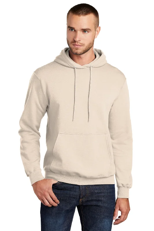 Men's weatherproof workout hoodie-Port & Company Mens Core Pill Resistant Fleece Hooded Sweatshirt Hoodie w/ Pouch Pocket - Natural