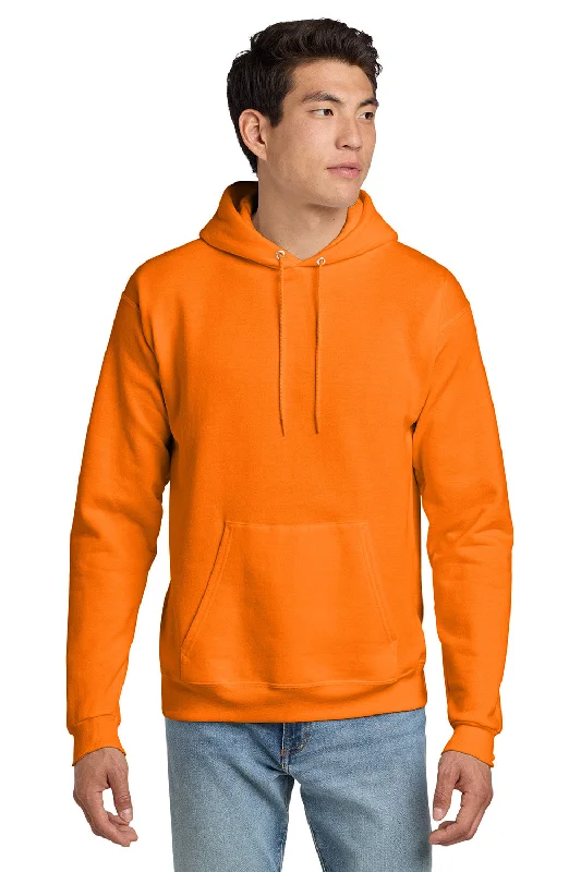 Men's pre-washed zip-up hoodie-Hanes Mens EcoSmart Print Pro XP Pill Resistant Hooded Sweatshirt Hoodie w/ Pouch Pocket - Safety Orange