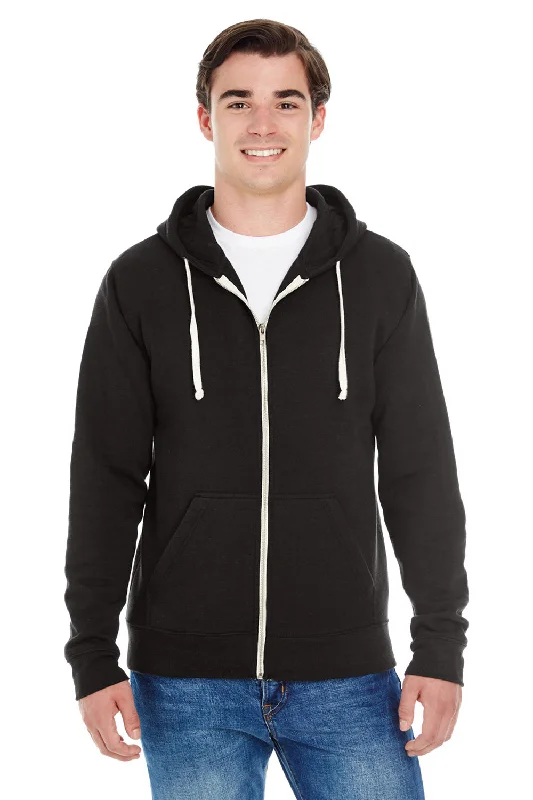 Men's naturally breathable hoodie-J America Mens Fleece Full Zip Hooded Sweatshirt Hoodie w/ Pockets - Solid Black