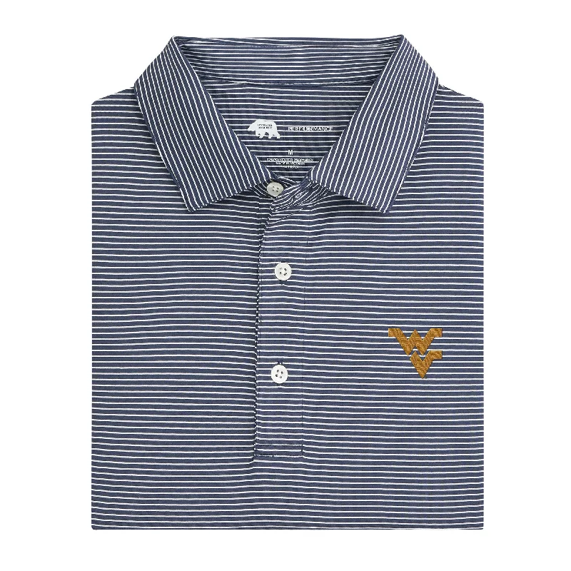 Men's versatile gym polo shirt-Birdie Stripe West Virginia Performance Polo - Dark Denim