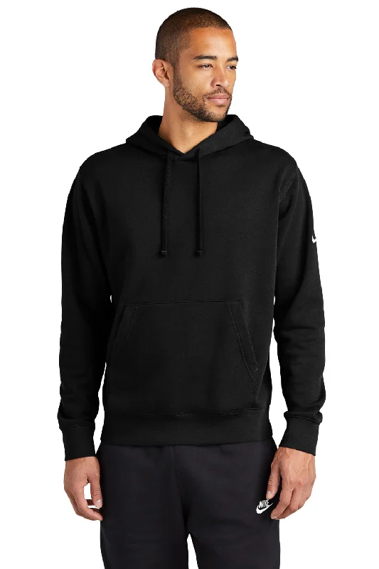 Men's summer gym hoodie-Nike Mens Club Fleece Hooded Sweatshirt Hoodie w/ Pouch Pocket - Black