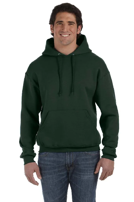 Men's modern streetwear hoodie-Fruit Of The Loom Mens Supercotton Fleece Hooded Sweatshirt Hoodie w/ Pouch Pocket - Forest Green - Closeout