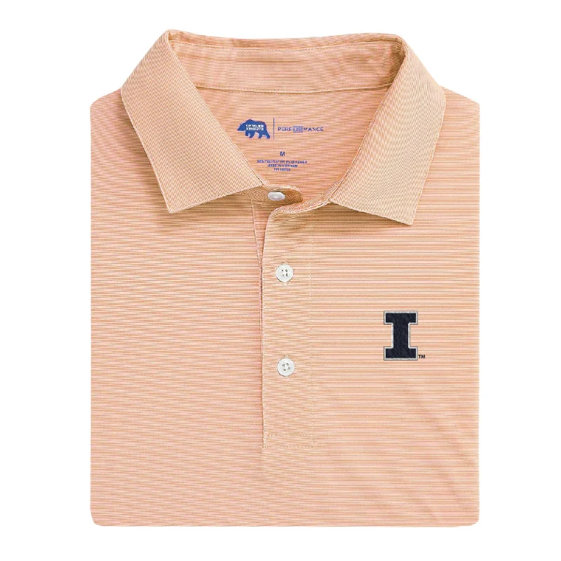 Men's performance casual wear polo shirt-Hairline Stripe Illinois Printed Performance Polo - Orange