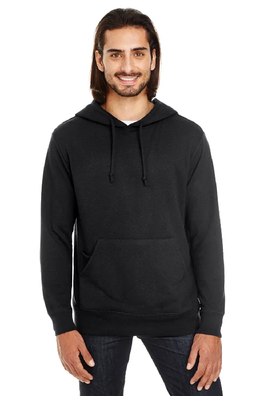 Men's performance workout hoodie-Threadfast Apparel Mens French Terry Hooded Sweatshirt Hoodie w/ Pouch Pocket - Black - Closeout