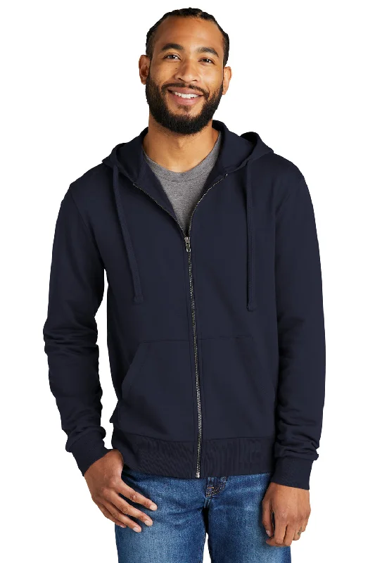 Men's ultra-comfortable running hoodie-Allmade Mens Organic French Terry Full Zip Hooded Sweatshirt Hoodie w/ Pockets - Night Sky Navy Blue