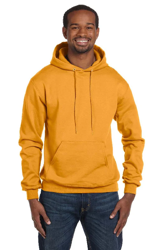 Men's pre-shrunk zip-up hoodie-Champion Mens Double Dry Eco Moisture Wicking Fleece Hooded Sweatshirt Hoodie w/ Pouch Pocket - Gold