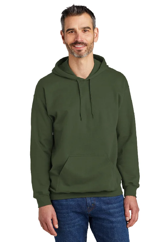 Men's quick-dry gym hoodie-Gildan Mens Softstyle Hooded Sweatshirt Hoodie w/ Pouch Pocket - Military Green