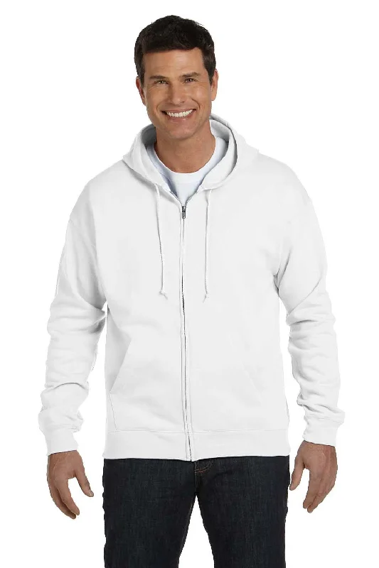 Men's cooling pullover hoodie-Hanes Mens EcoSmart Print Pro XP Pill Resistant Full Zip Hooded Sweatshirt Hoodie w/ Pockets - White - Closeout