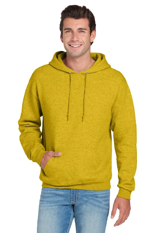 Men's versatile running hoodie-Jerzees Mens NuBlend Pill Resistant Fleece Hooded Sweatshirt Hoodie w/ Pouch Pocket - Heather Mustard Yellow