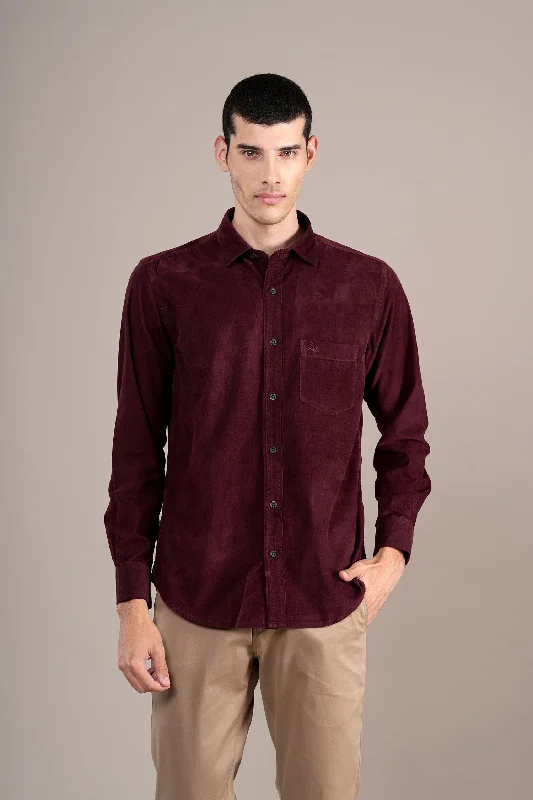 Men's comfortable dress wear shirt-Men's Wine Self Design Full Sleeves Casual Shirt