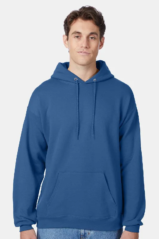 Men's summer athletic hoodie-Hanes Mens EcoSmart Print Pro XP Pill Resistant Hooded Sweatshirt Hoodie w/ Pouch Pocket - Denim Blue