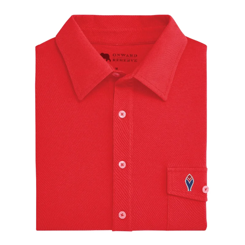 Men's gym performance office polo shirt-Cooperstown Feather Old School Polo - Red