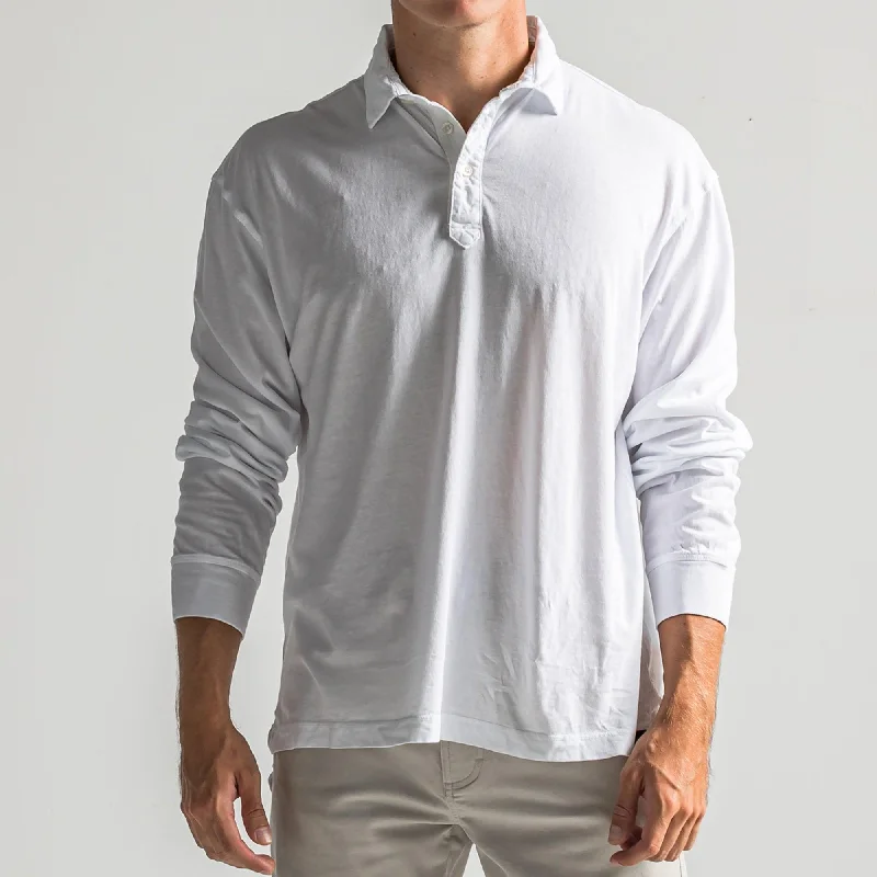 Men's summer dress wear shirt-Perry Long Sleeve Polo - White