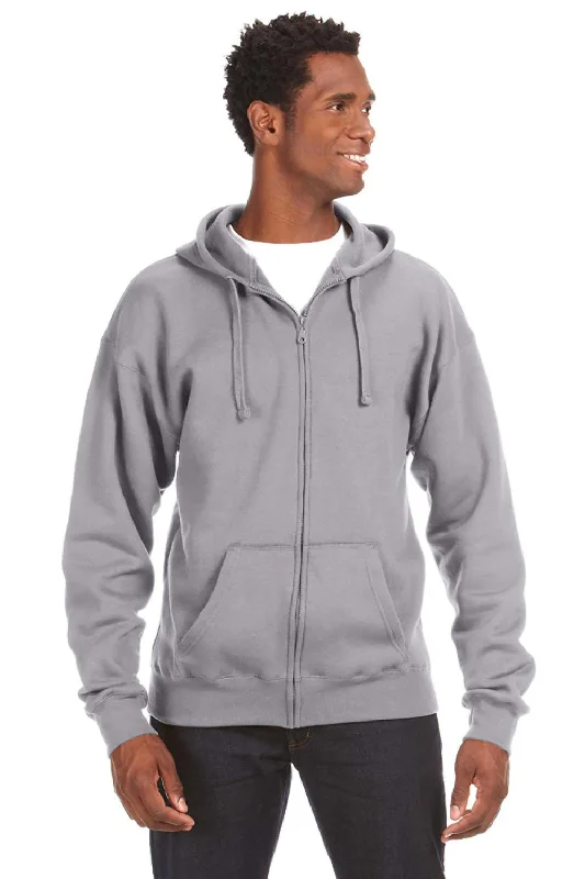 Men's breathable zip-up hoodie-J America Mens Premium Fleece Full Zip Hooded Sweatshirt Hoodie w/ Pockets - Oxford Grey