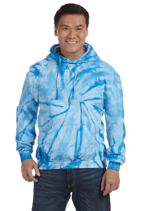 Men's comfortable athletic hoodie-Tie-Dye Mens Hooded Sweatshirt Hoodie w/ Pouch Pocket - Baby Blue