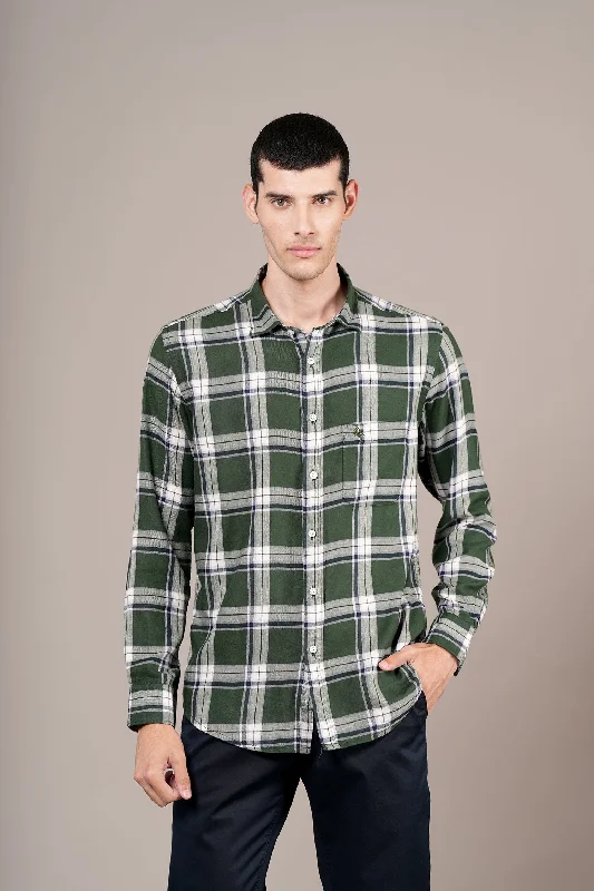 Men's sustainable gym wear shirt-Men's Green Check Full Sleeves Casual Shirt