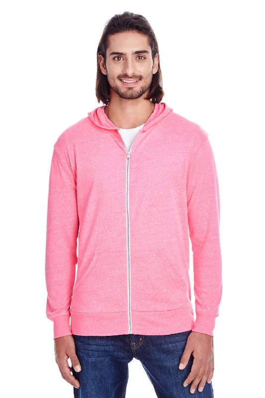 Men's antibacterial gym hoodie-Threadfast Apparel Mens Full Zip Hooded Sweatshirt Hoodie w/ Pockets - Neon Pink