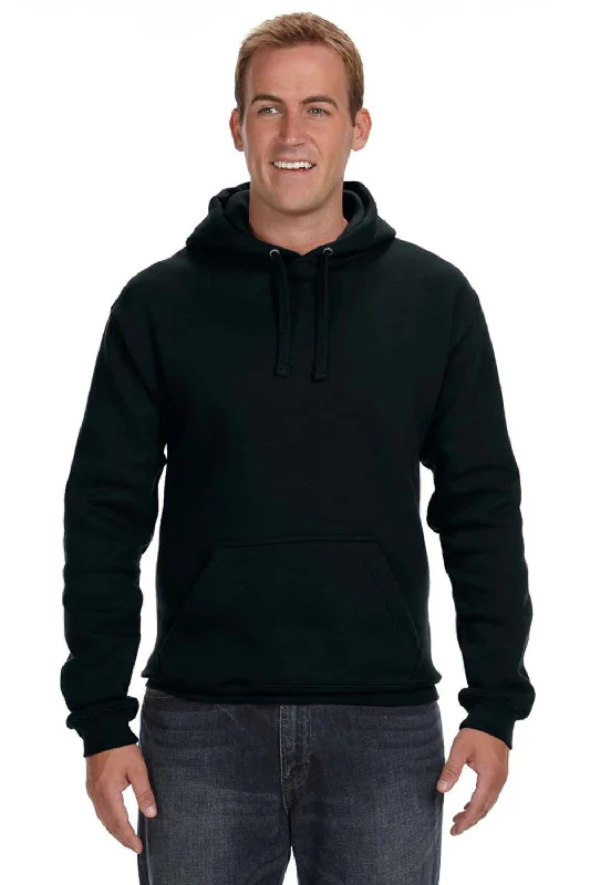 Men's comfortable workout hoodie-J America Mens Premium Fleece Hooded Sweatshirt Hoodie w/ Pouch Pocket - Black