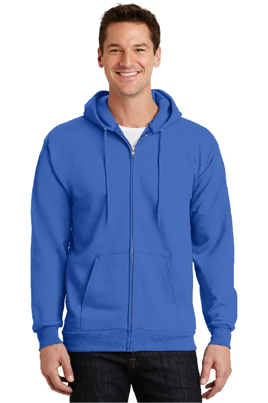 Men's comfortable streetwear hoodie-Port & Company Mens Essential Pill Resistant Fleece Full Zip Hooded Sweatshirt Hoodie w/ Pockets - Royal Blue